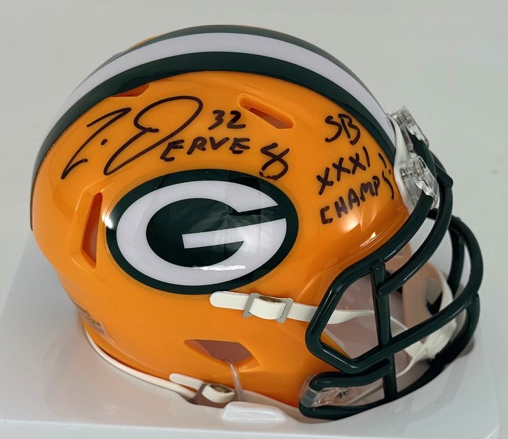 TRAVIS JERVEY SIGNED PACKERS MINI HELMET W/ SB XXXI - BAS