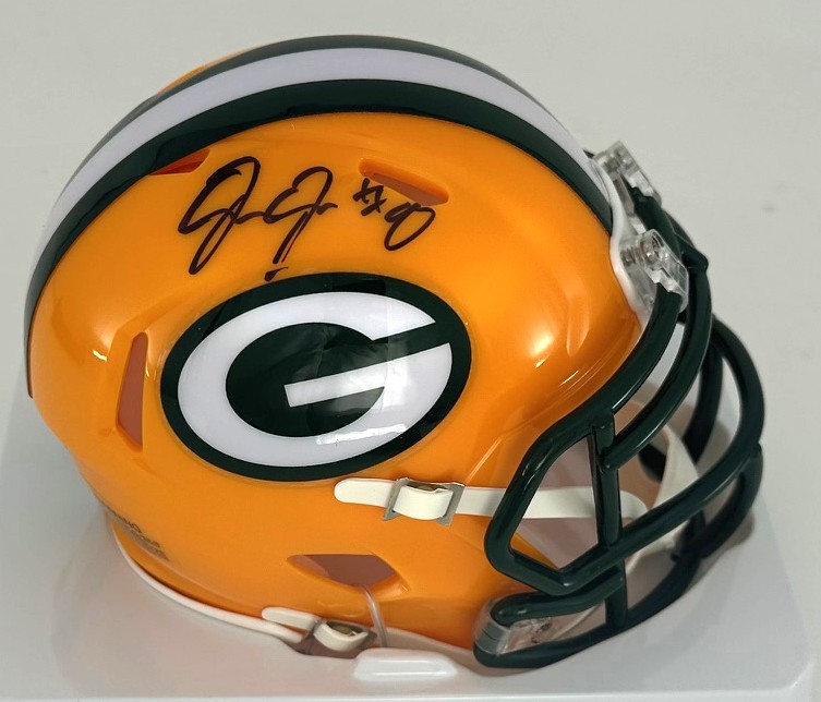 JOSH JACOBS SIGNED RIDDELL PACKERS SPEED MINI HELMET - BAS