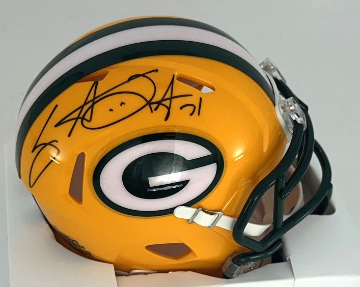 SANTANA DOTSON SIGNED RIDDELL PACKERS SPEED MINI HELMET - BAS