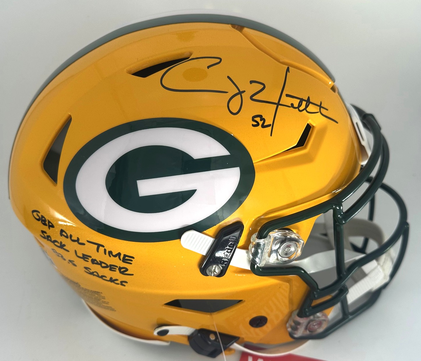 CLAY MATTHEWS SIGNED FULL SIZE AUTHENTIC SPEED FLEX PACKERS HELMET W/ SCRIPT - BAS
