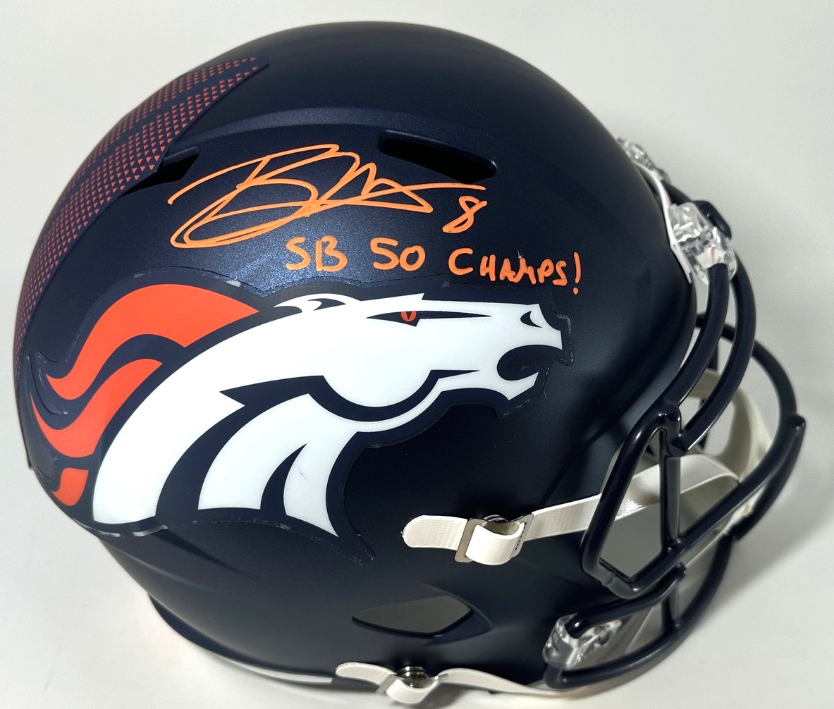BRANDON McMANUS SIGNED FULL SIZE BRONCOS REPLICA SPEED HELMET W/ SB CHAMPS - JSA