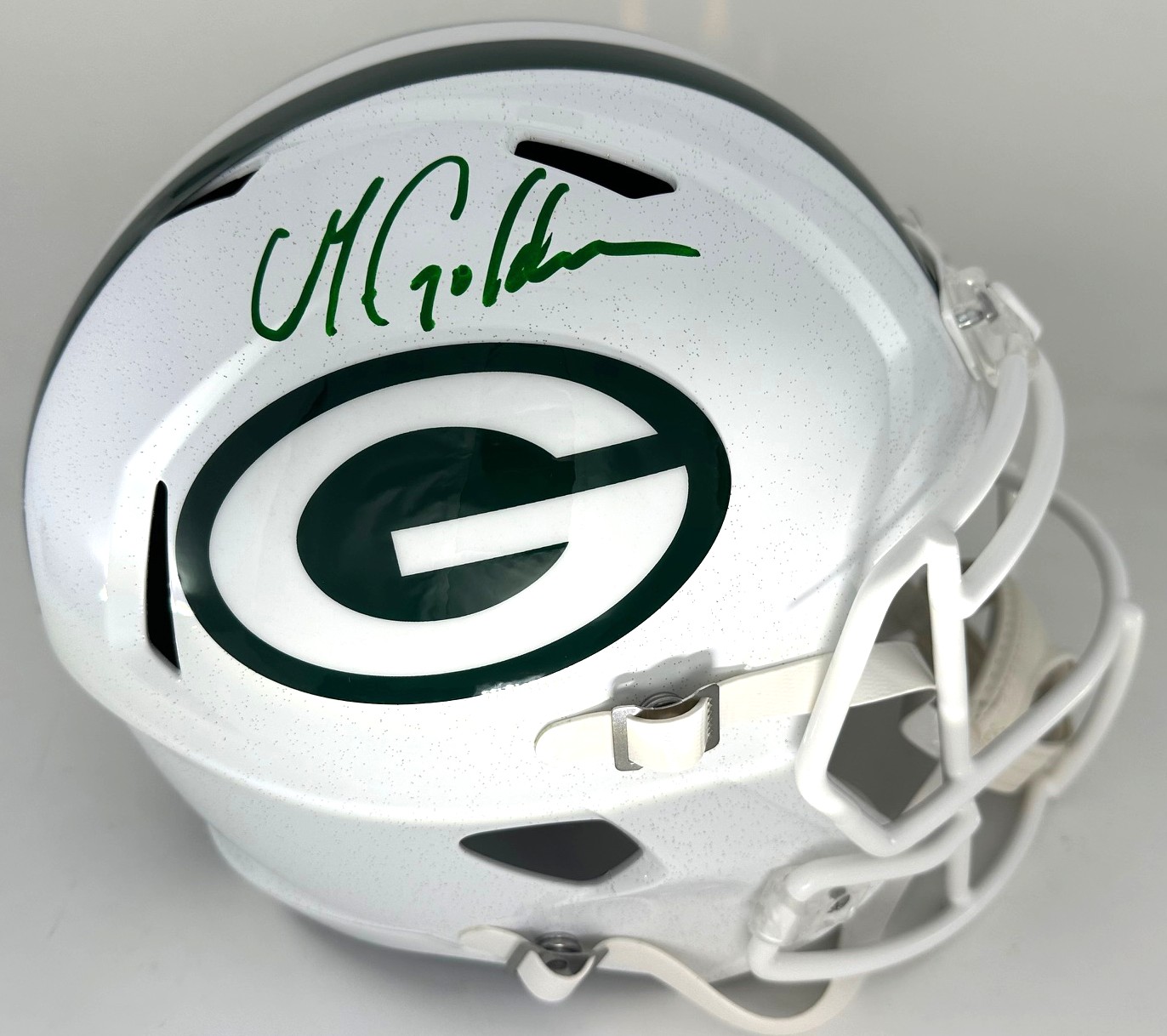 MATTHEW GOLDEN SIGNED FULL SIZE PACKERS ALTERNATE WHITE OUT REPLICA SPEED HELMET - BAS
