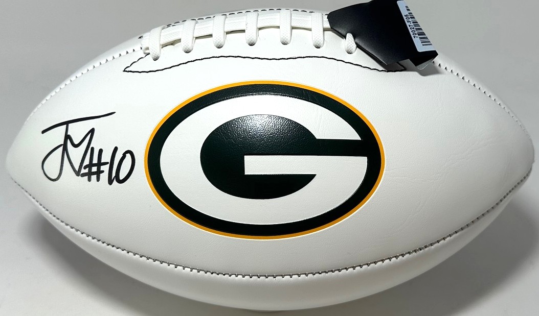 JORDAN LOVE SIGNED WILSON WHITE PANEL PACKERS LOGO FOOTBALL - BAS