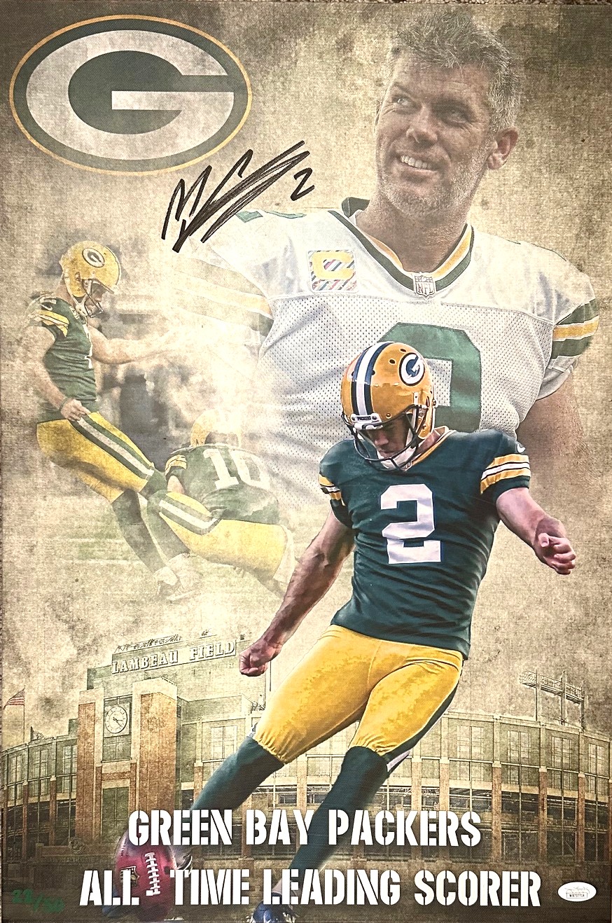 MASON CROSBY SIGNED 16X24 PACKERS STRETCHED CANVAS - JSA