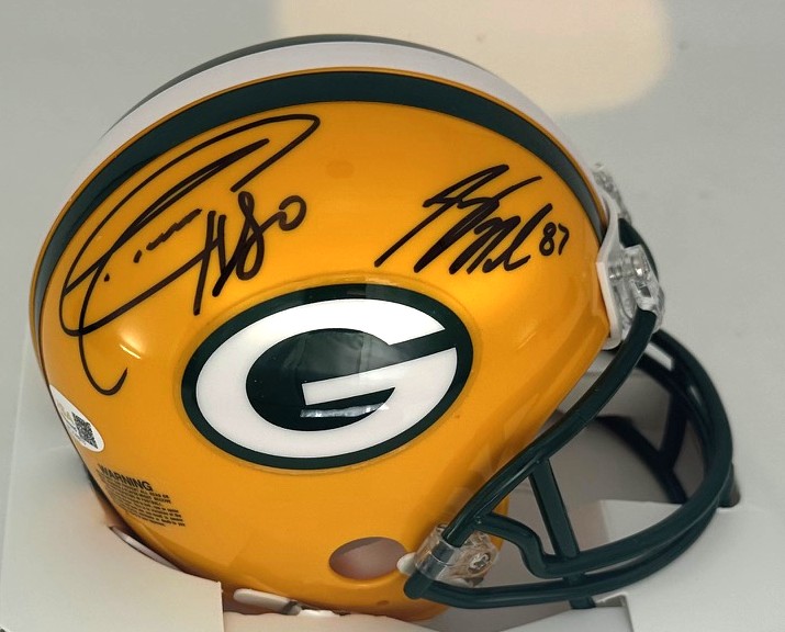 JORDY NELSON & DONALD DRIVER DUAL SIGNED PACKERS MINI HELMET - JSA