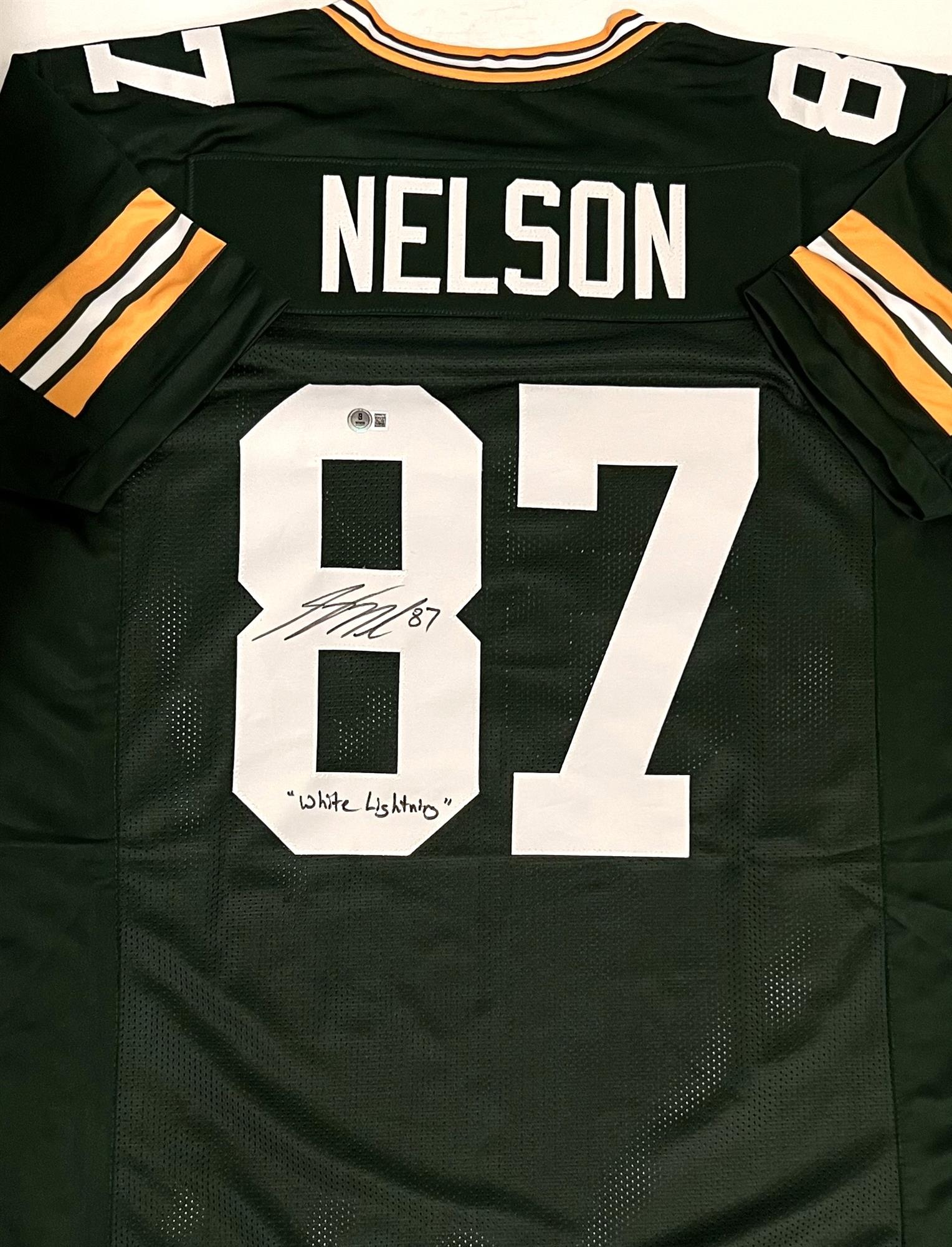 JORDY NELSON SIGNED CUSTOM REPLICA GREEN PACKERS JERSEY W/ WHITE LIGHTNING - BAS