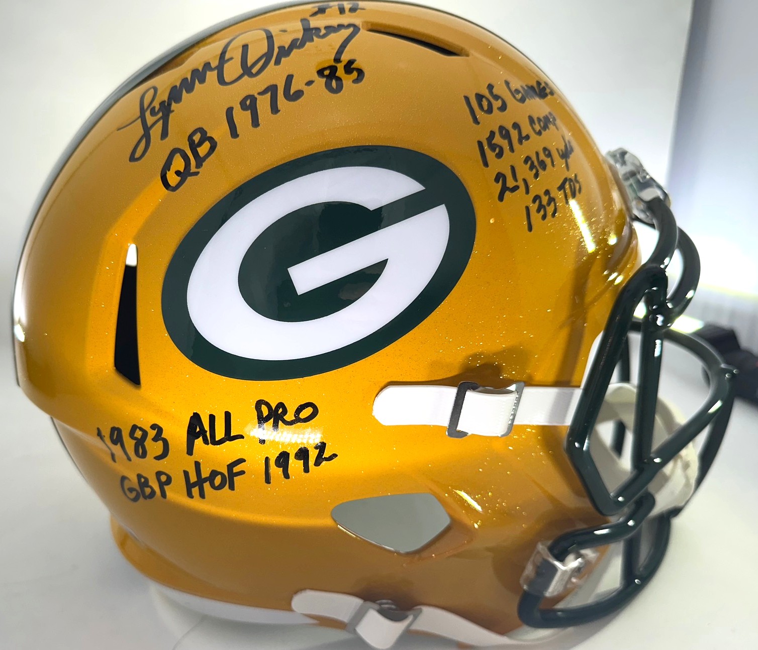 LYNN DICKEY SIGNED PACKERS FULL SIZE REPLICA HELMET W/ STATS - BAS