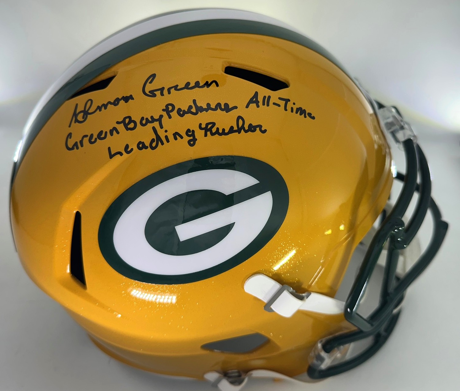 AHMAN GREEN SIGNED FULL SIZE PACKERS REPLICA SPEED HELMET W/ SCRIPT - BAS