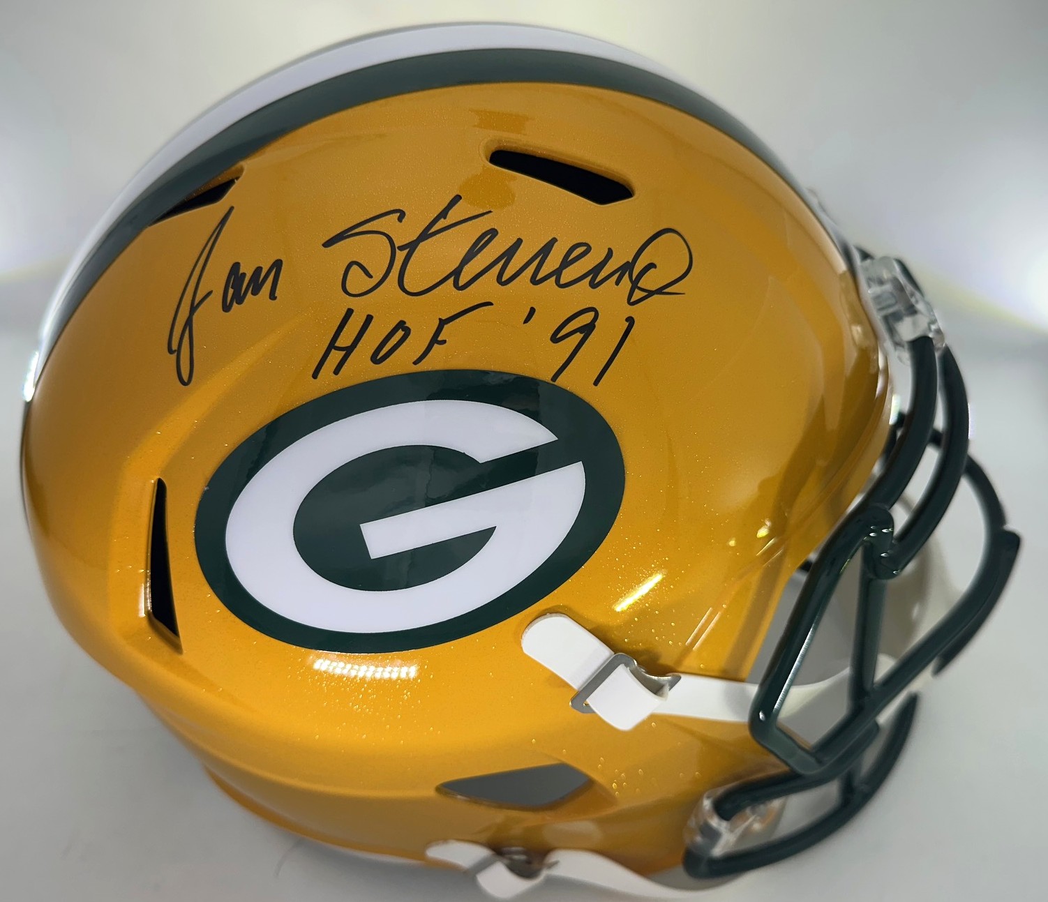 JAN STENERUD SIGNED FULL SIZE PACKERS REPLICA SPEED HELMET W/ HOF - BAS