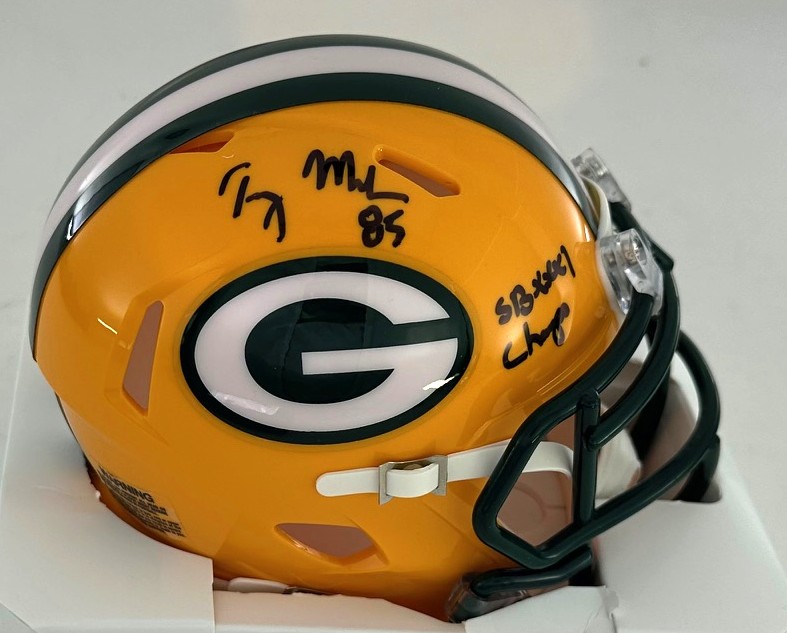 TERRY MICKENS SIGNED PACKERS MINI HELMET W/ SB CHAMPS - BAS
