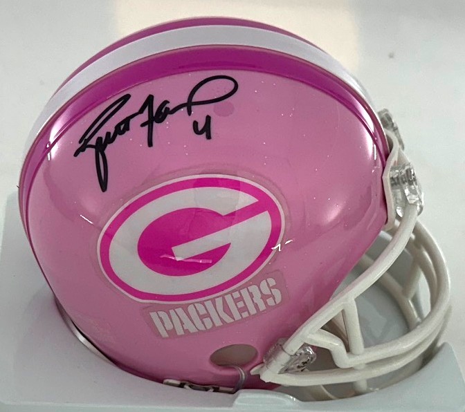 BRETT FAVRE SIGNED RIDDELL VSR4 PINK PACKERS MINI HELMET