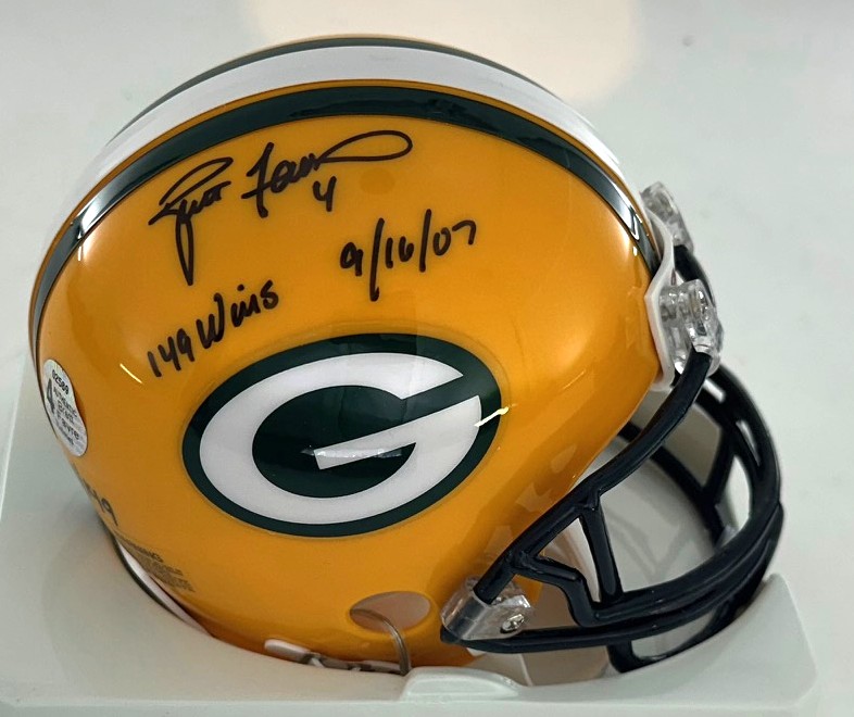 BRETT FAVRE SIGNED RIDDELL VSR4 PACKERS MINI HELMET W/ 149 WINS
