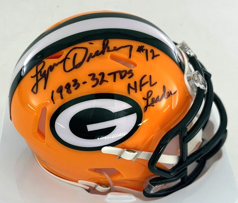 LYNN DICKEY SIGNED RIDDELL PACKERS SPEED MINI HELMET W/ 1983 32 TD's - BAS
