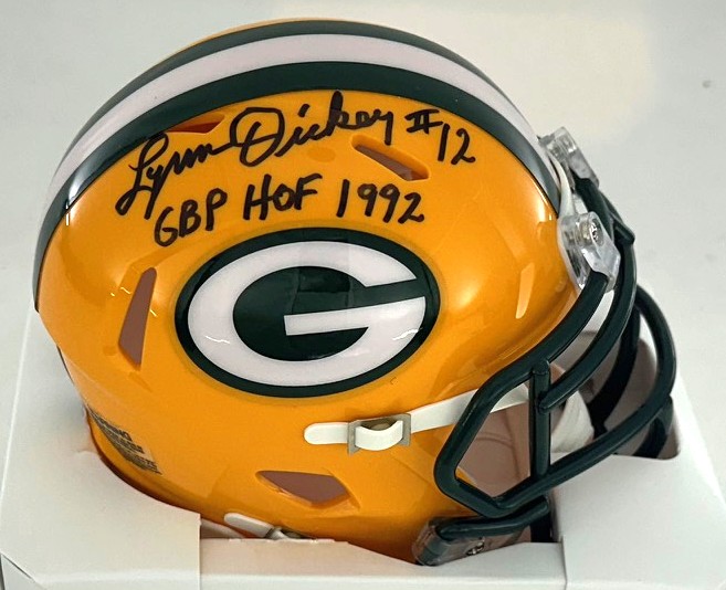 LYNN DICKEY SIGNED RIDDELL PACKERS SPEED MINI HELMET W/ GBP HOF 1992 - BAS