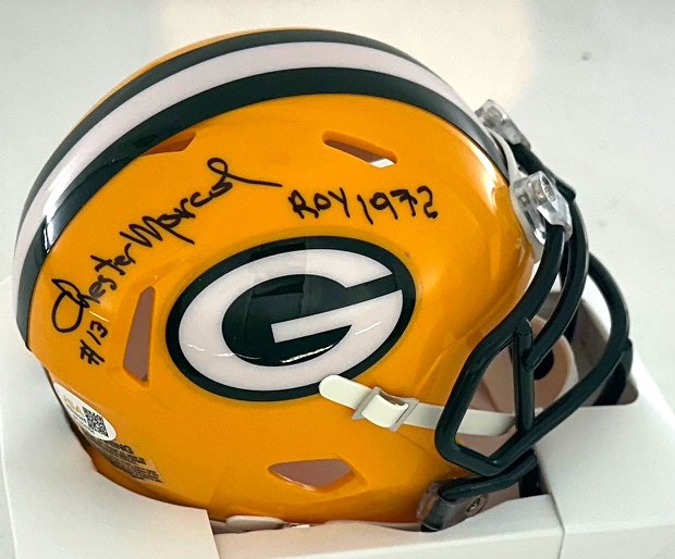 CHESTER MARCOL SIGNED PACKERS SPEED MINI HELMET W/ ROY 1972 - JSA