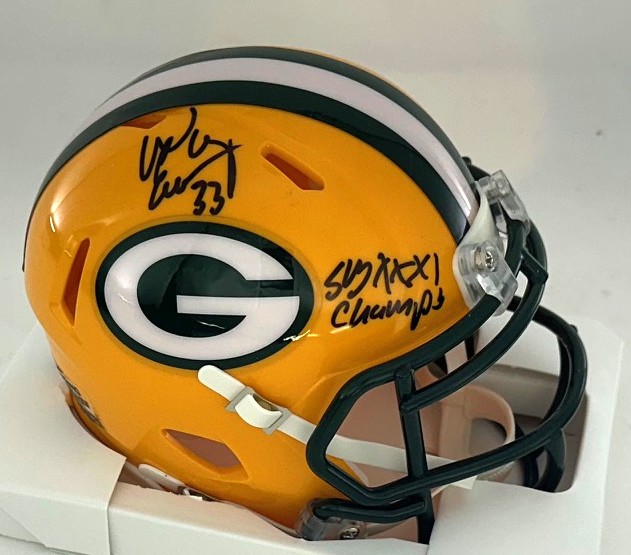 DOUG EVANS SIGNED PACKERS SPEED MINI HELMET W/ SB XXXI CHAMPS - BAS