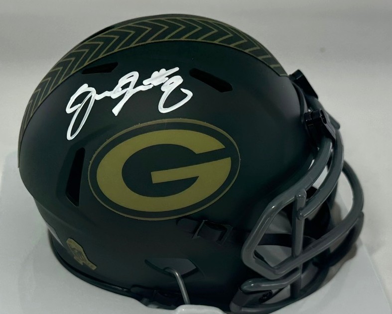 JOSH JACOBS SIGNED PACKERS 2025 SALUTE SPEED MINI HELMET - BAS