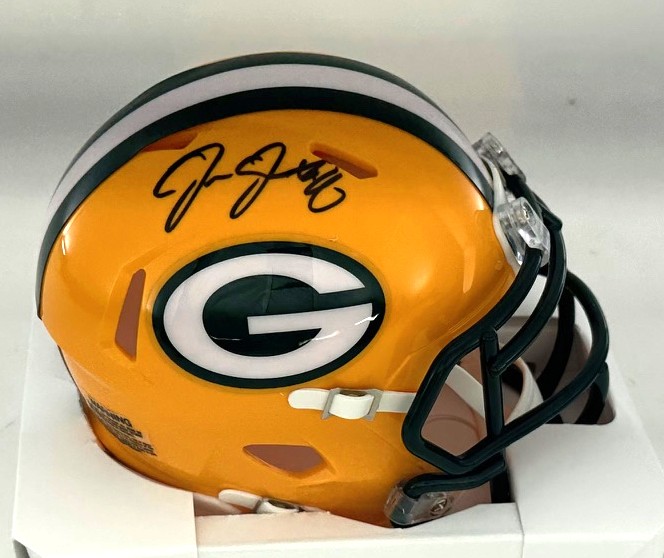 JOSH JACOBS SIGNED RIDDELL PACKERS SPEED MINI HELMET - BAS