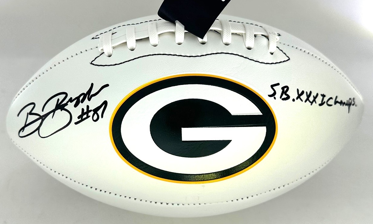 ROBERT BROOKS SIGNED WILSON PACKERS LOGO WHITE PANEL FOOTBALL W/ XXXI CHAMPS - BAS