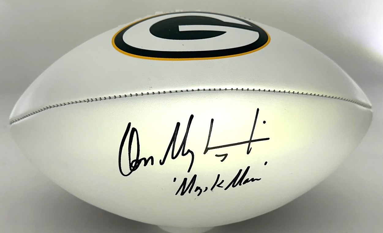 DON MAJKOWSKI SIGNED WILSON PACKERS LOGO WHITE PANEL FOOTBALL W/ MAJIK - BAS
