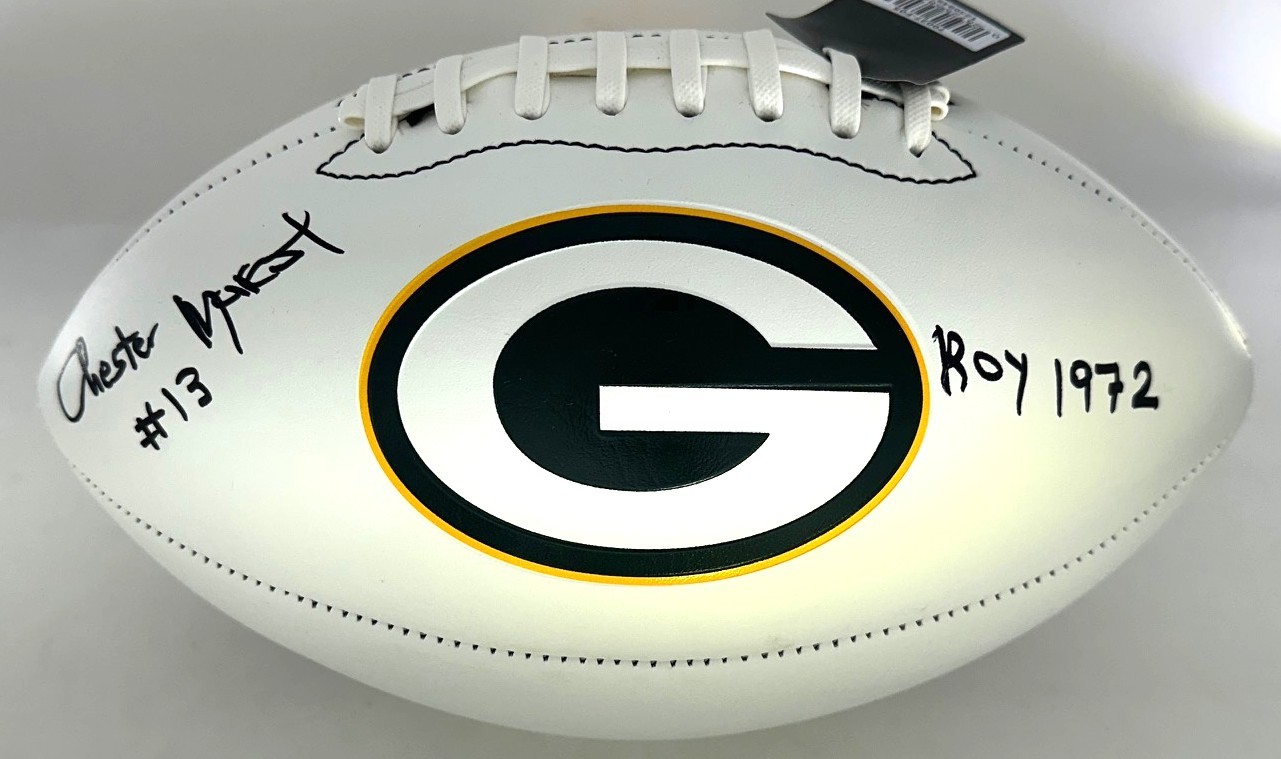 CHESTER MARCOL SIGNED WILSON PACKERS LOGO WHITE PANEL FOOTBALL W/ ROY 72 - JSA