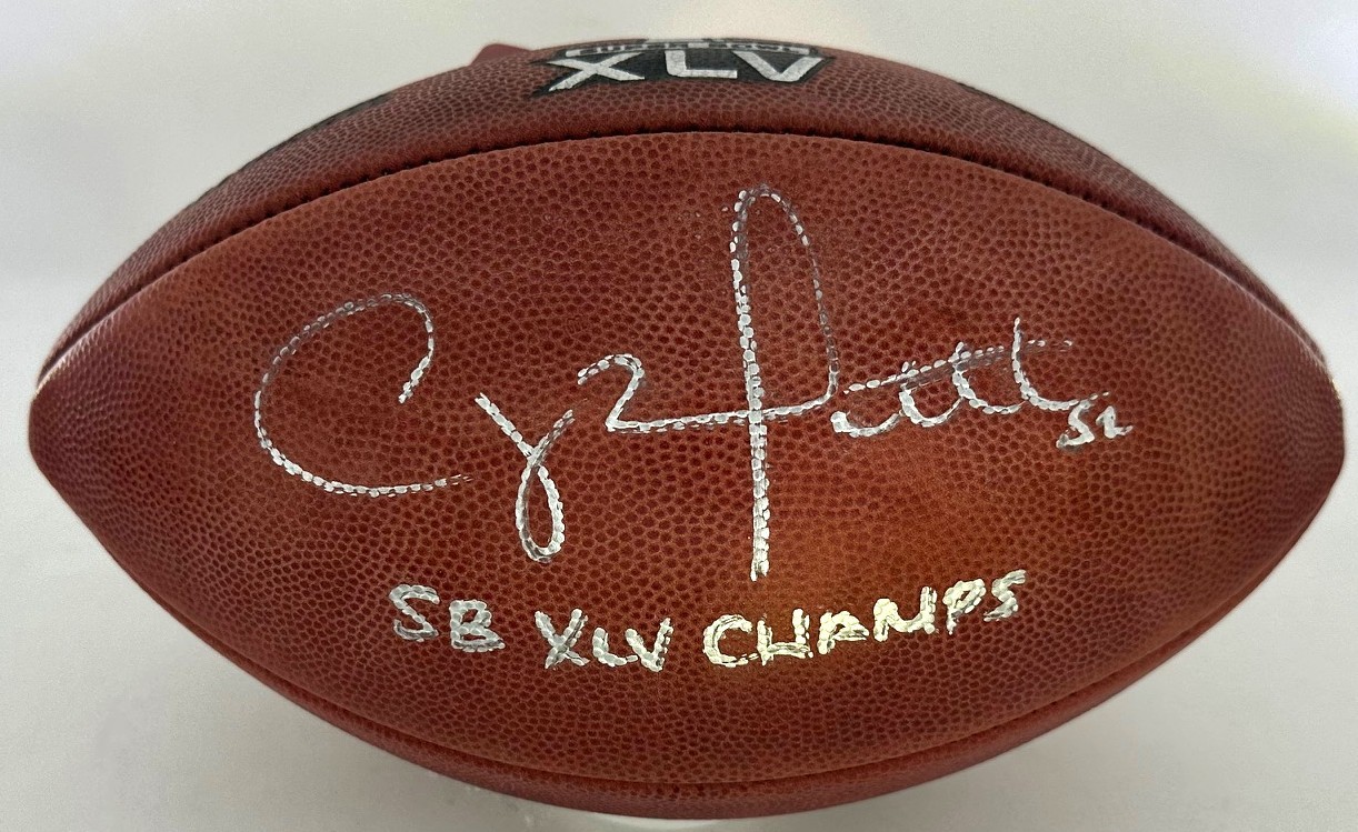 CLAY MATTHEWS SIGNED AUTHENTIC WILSON DUKE XLV LOGO FOOTBALL W/ XLV CHAMPS - PACKERS - JSA