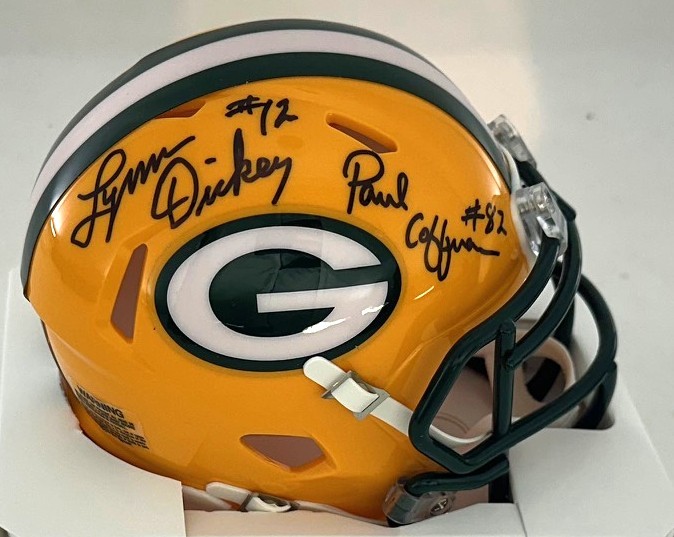LYNN DICKEY & PAUL COFFMAN DUAL SIGNED RIDDELL PACKERS SPEED MINI HELMET - BAS