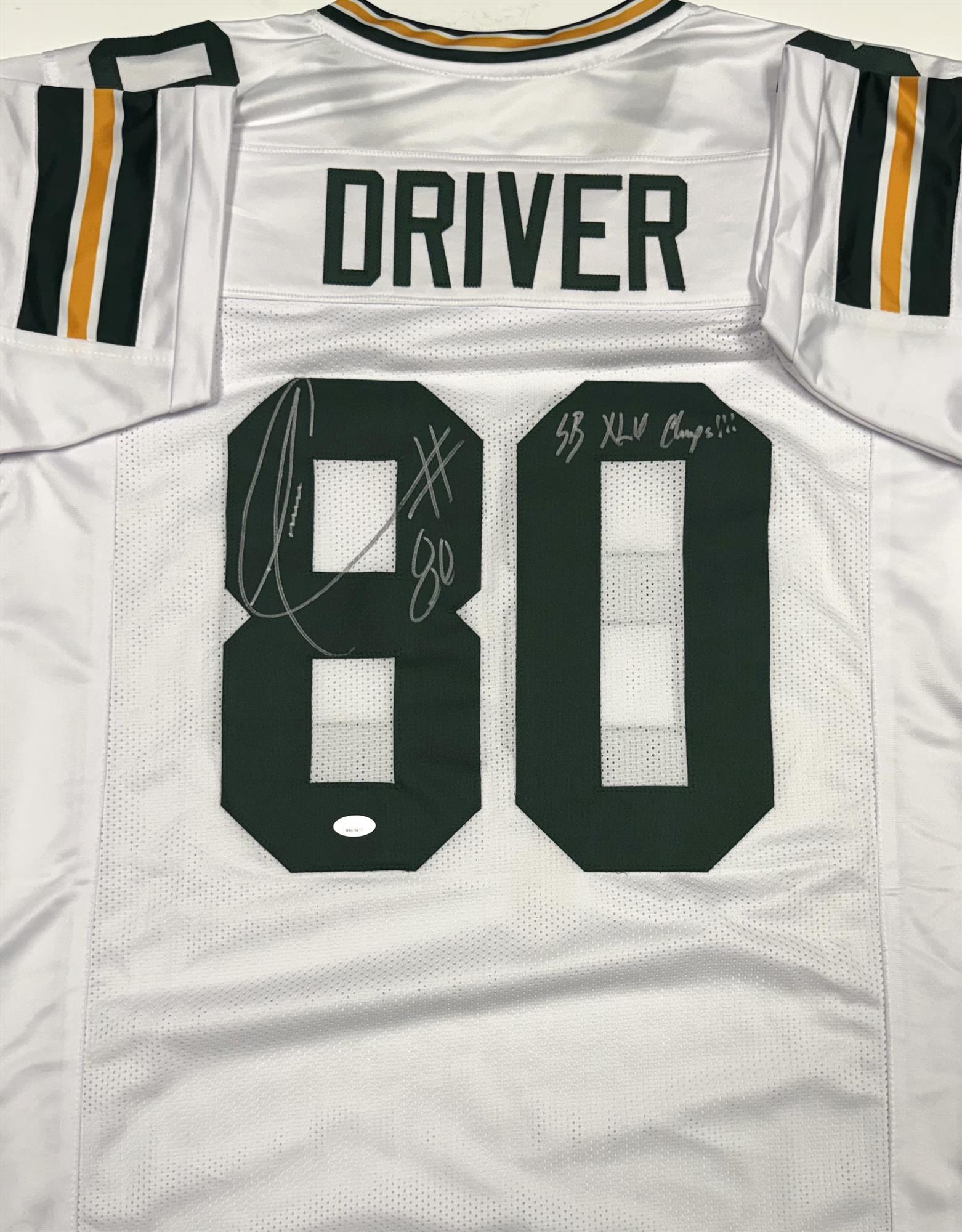 DONALD DRIVER SIGNED CUSTOM REPLICA PACKERS WHITE JERSEY W/ XLV CHAMPS - JSA