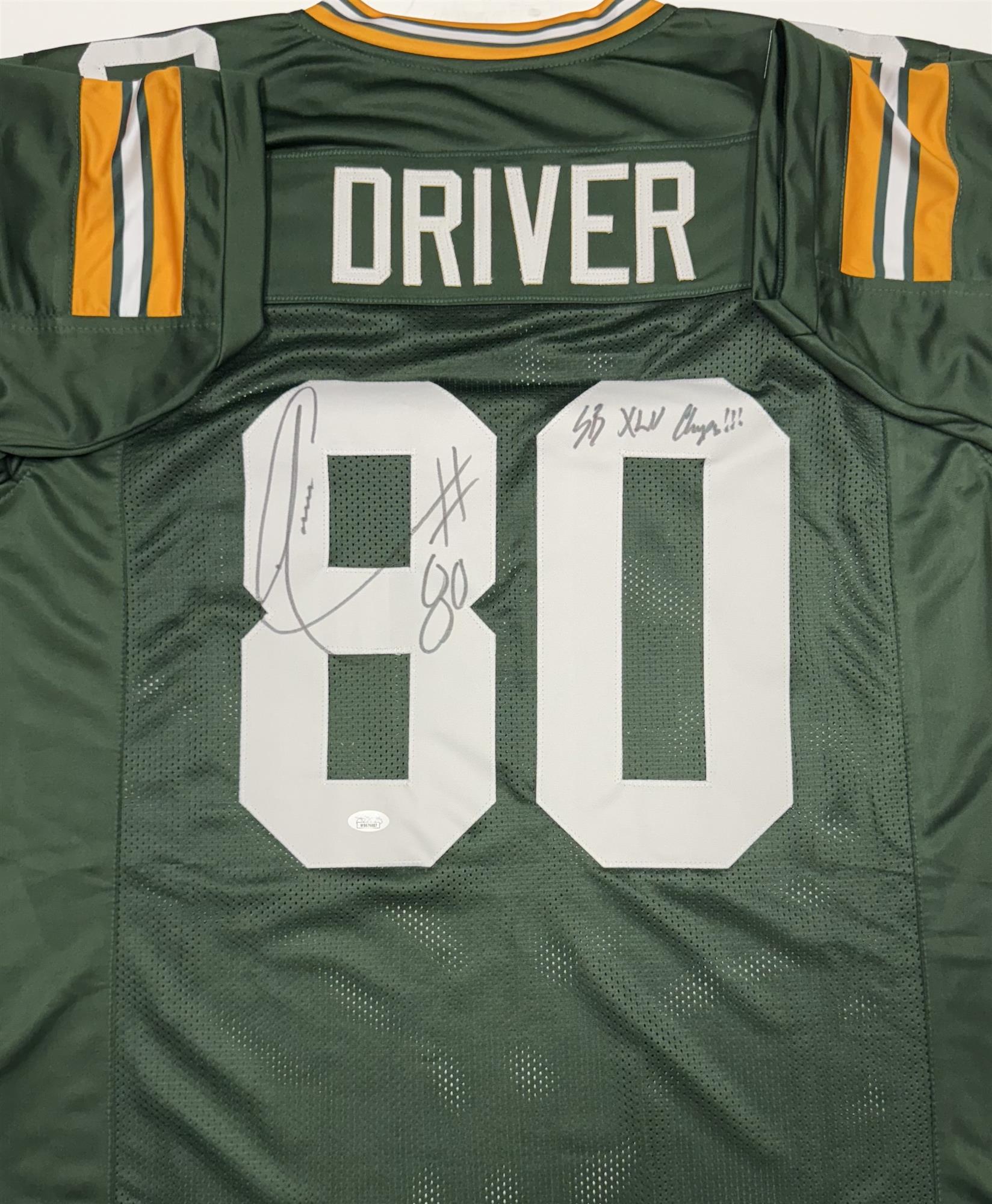 DONALD DRIVER SIGNED CUSTOM REPLICA PACKERS GREEN JERSEY W/ XLV CHAMPS - JSA