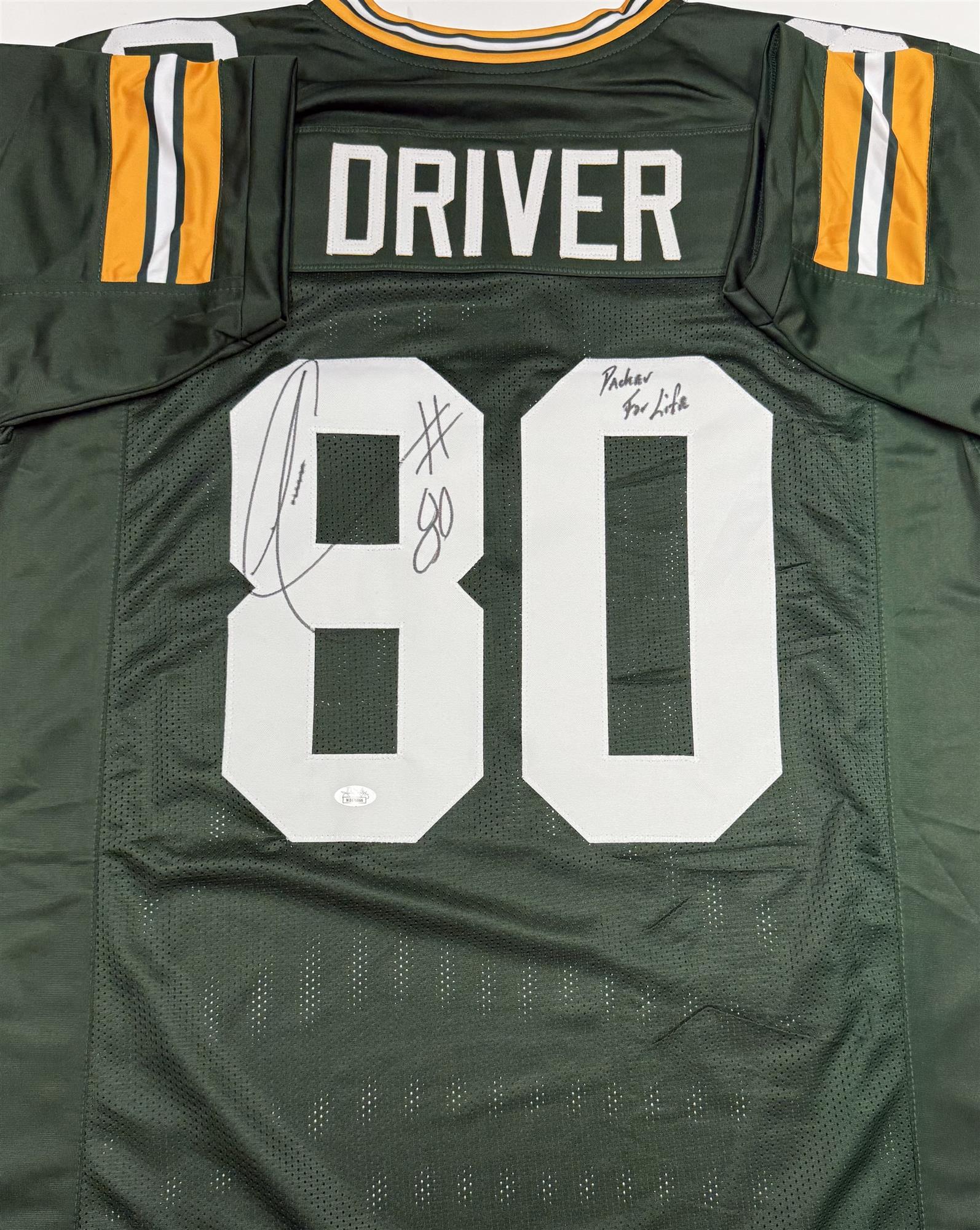 DONALD DRIVER SIGNED CUSTOM REPLICA PACKERS GREEN JERSEY W/ PACKER FOR LIFE - JSA