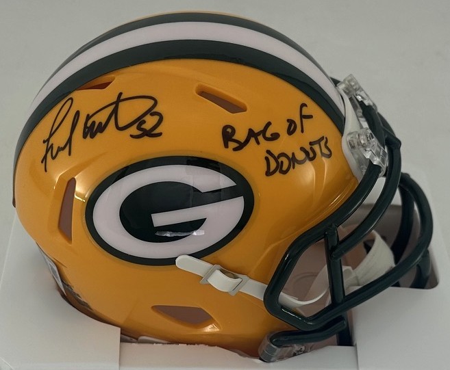 FRANK WINTERS SIGNED PACKERS SPEED MINI HELMET W/ BAG OF DONUTS - BAS