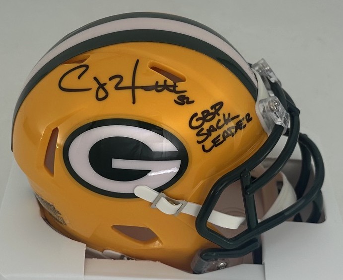 CLAY MATTHEWS SIGNED RIDDELL PACKERS SPEED MINI HELMET W/ SACK LEADER - BAS