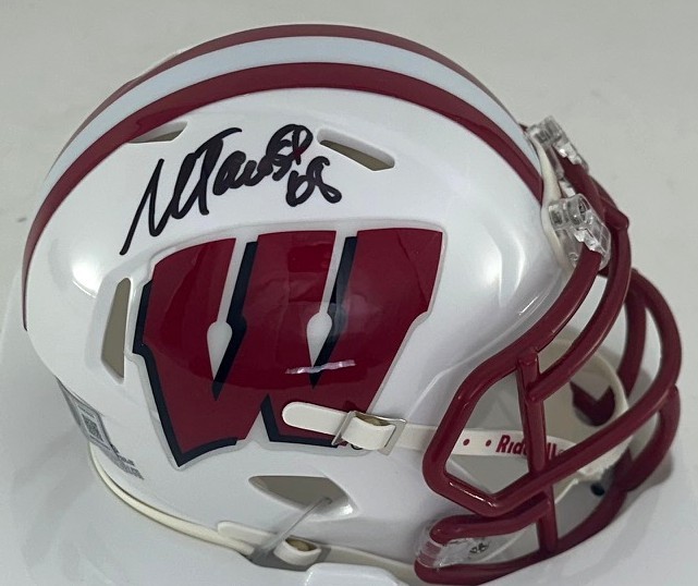 MARK TAUSCHER SIGNED WI BADGERS SPEED MINI HELMET - BAS