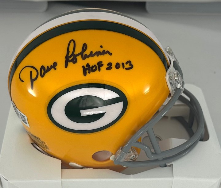 DAVE ROBINSON SIGNED PACKERS VSR4 THROWBACK MINI HELMET W/ HOF 2013 - BAS