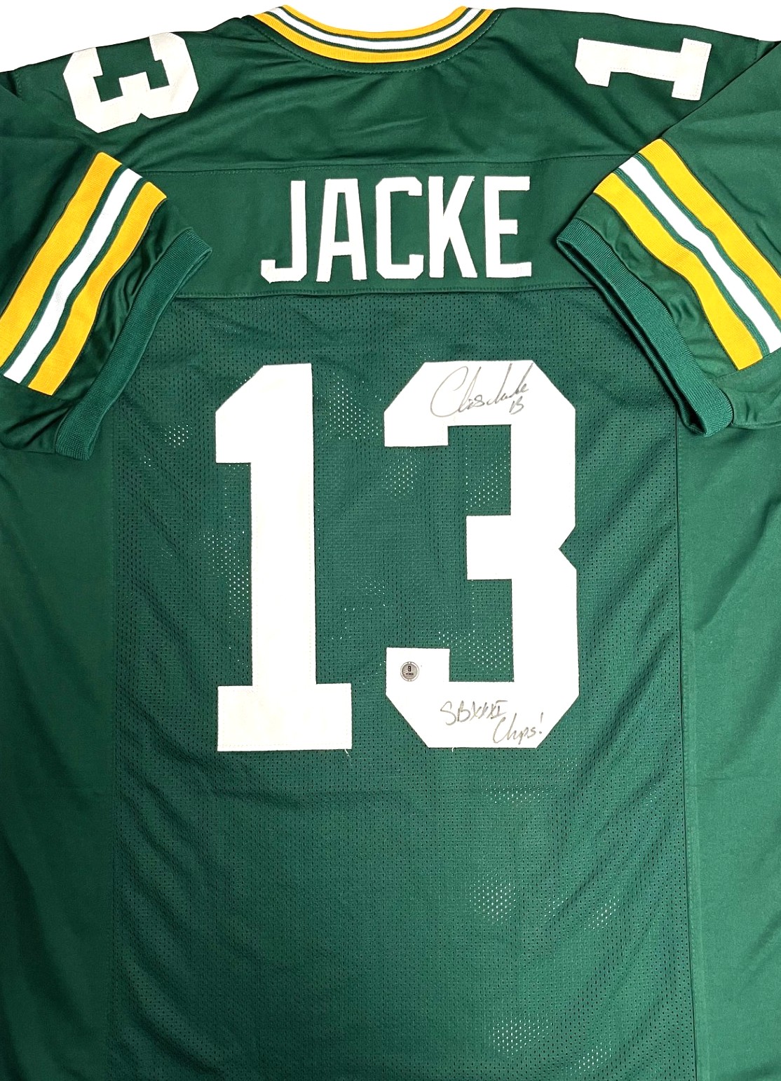 CHRIS JACKE SIGNED CUSTOM REPLICA PACKERS GREEN JERSEY W/ SB CHAMPS - BAS