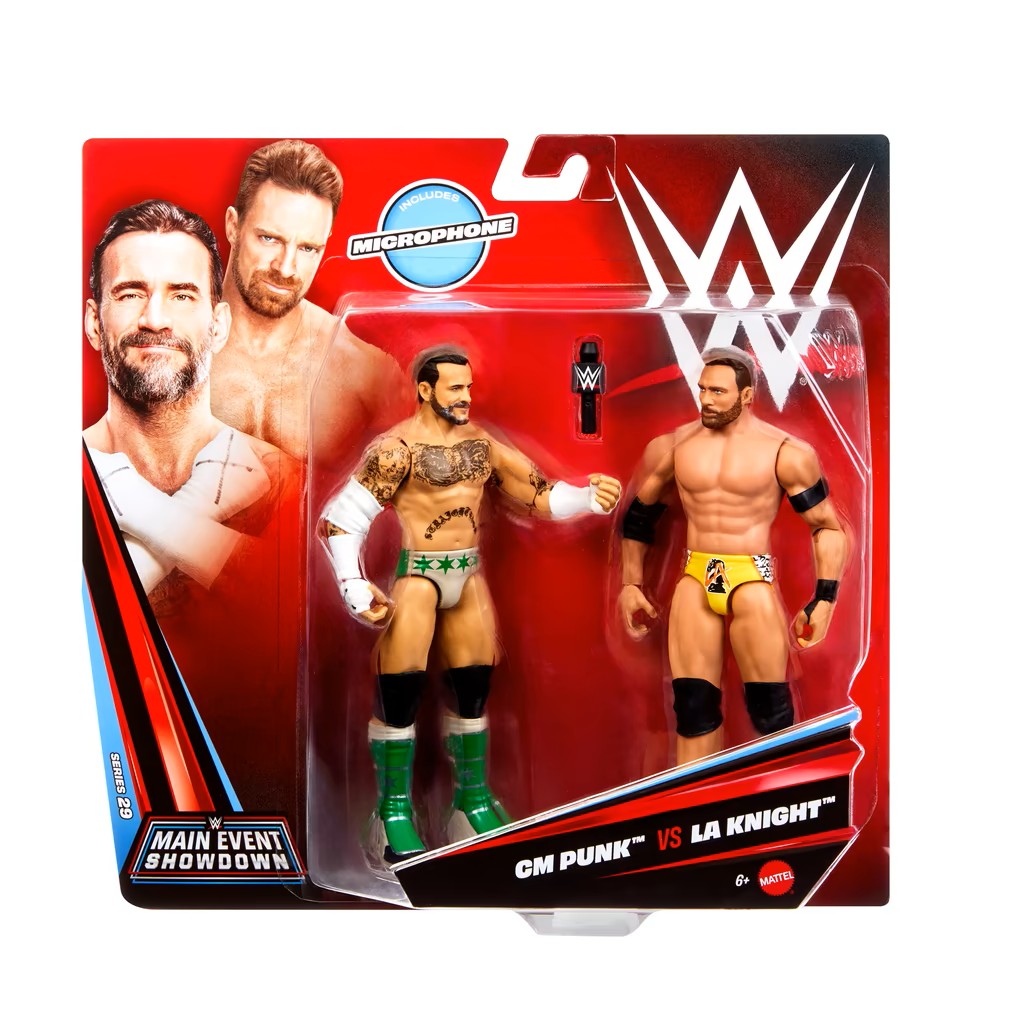 CM PUNK VS LA KNIGHT ACTION FIGURES - WWE MAIN EVENT SHOWDOWN SERIES 29