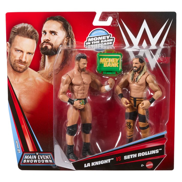 LA KNIGHT VS SETH ROLLINS ACTION FIGURES - WWE MAIN EVENT CHAMPIONSHIP SHOWDOWN 2026 SERIES 27