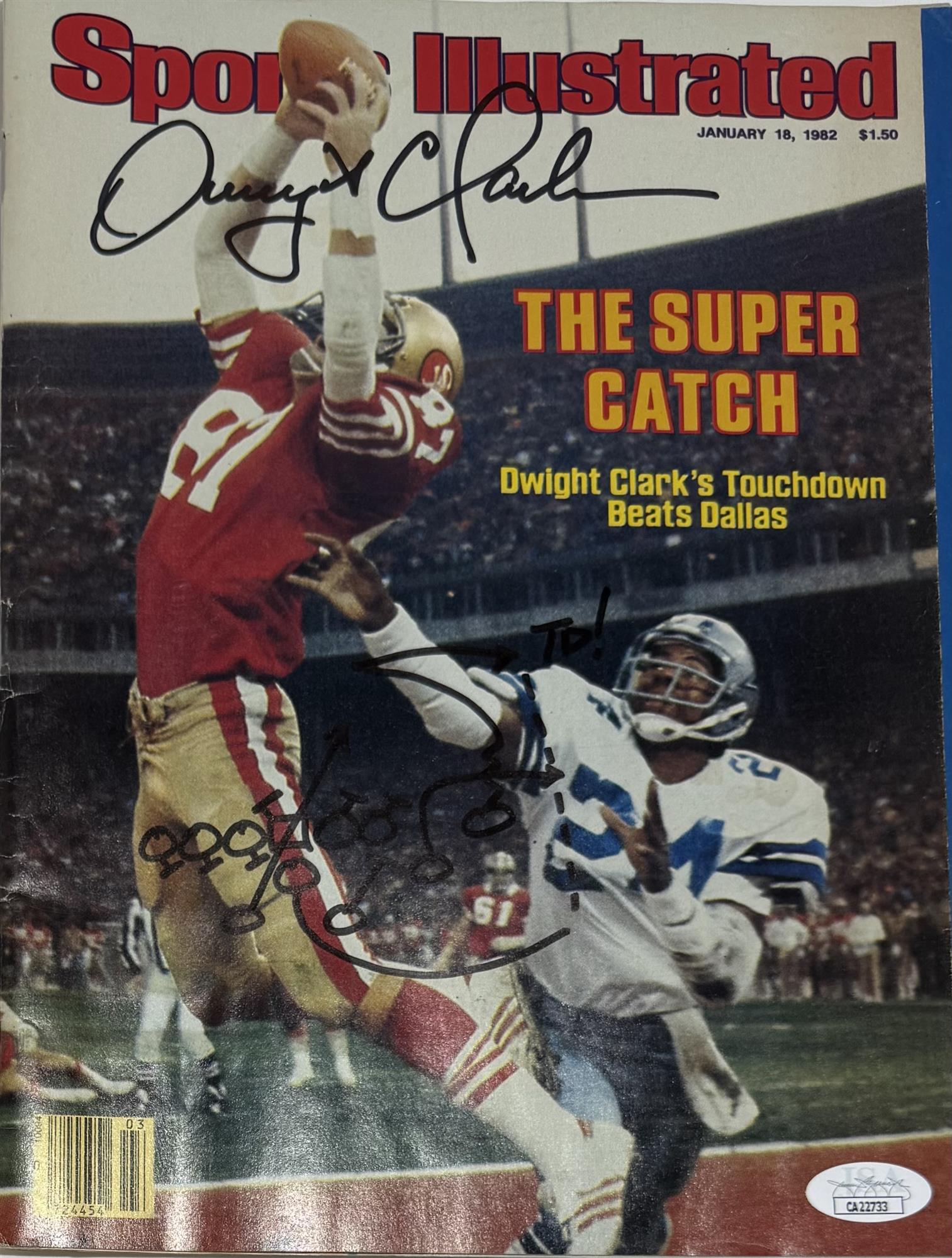 DWIGHT CLARK - SIGNED "THE CATCH" SPORTS ILLUSTRATED MAGAZINE 1/18/82 - JSA