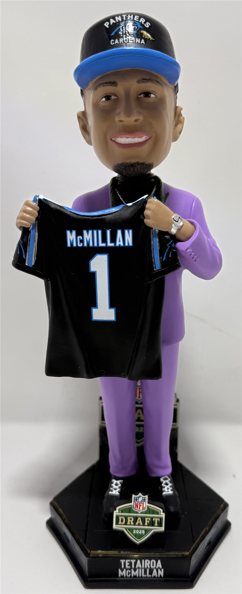 TETAIROA MCMILLAN 2025 NFL DRAFT DAY FOCO BOBBLEHEAD - CAROLINA PANTHERS