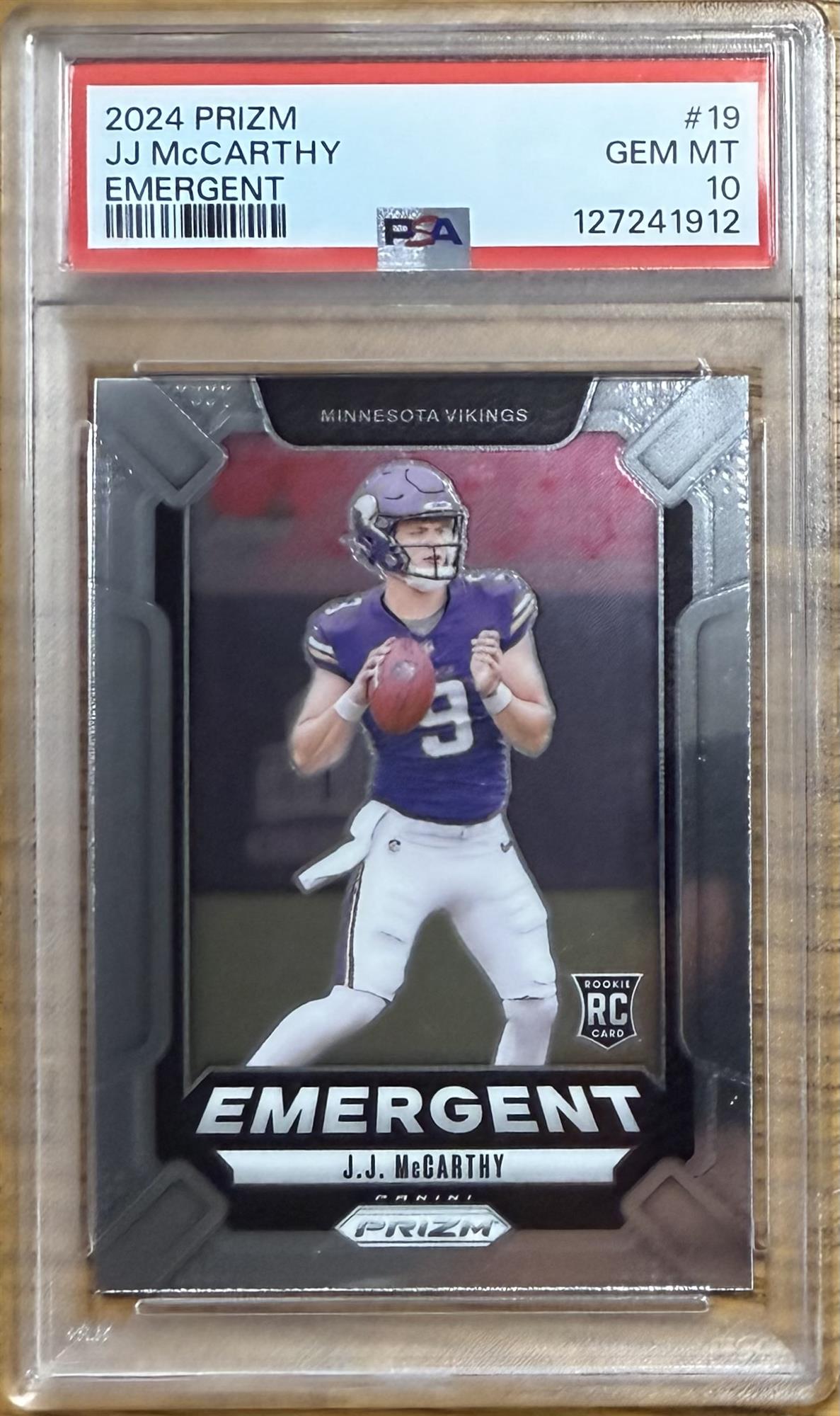 JJ MCCARTHY - 2024 PRIZM EMERGENT ROOKIE CARD #19 - PSA 10