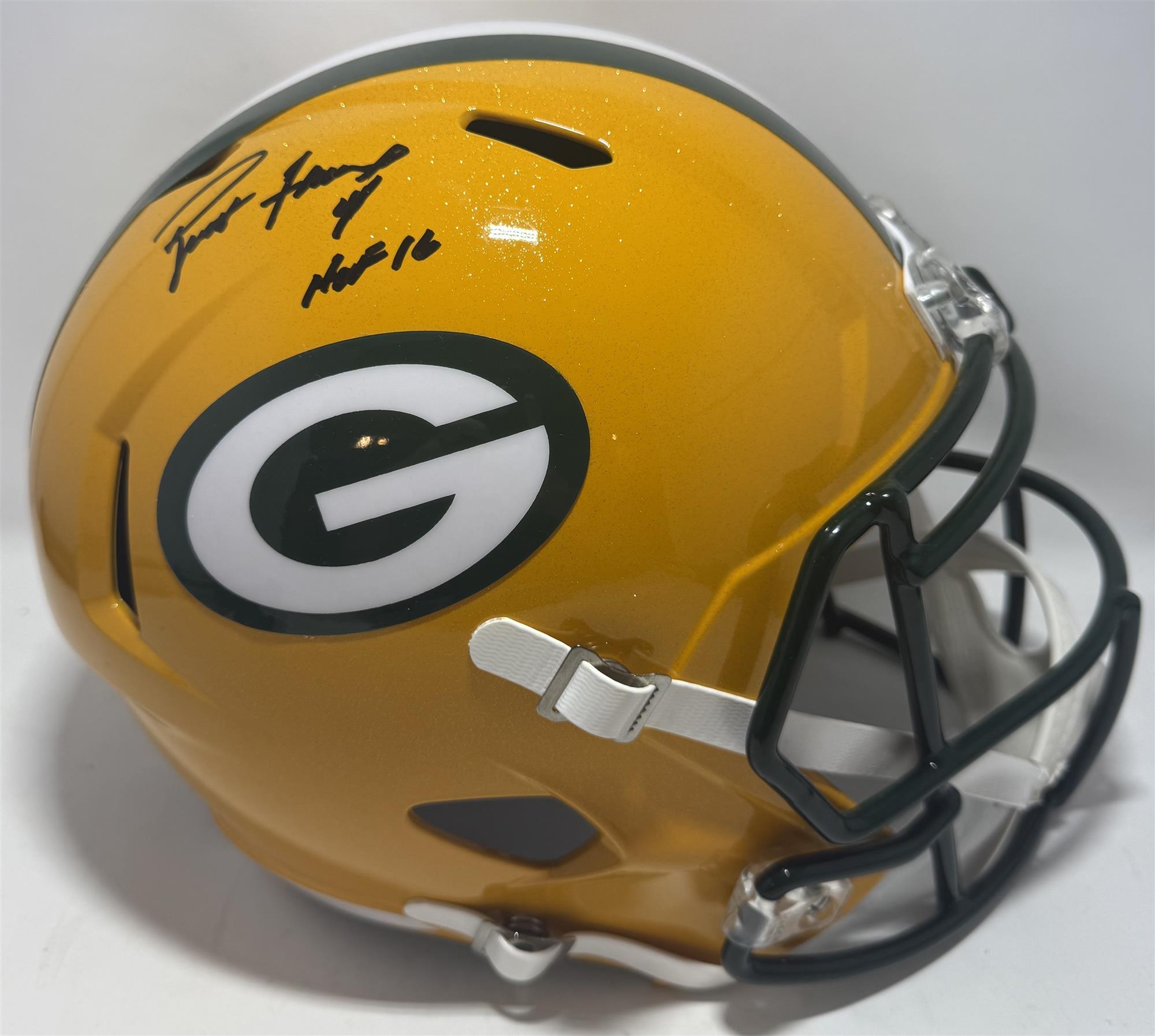 BRETT FAVRE SIGNED FULL SIZE REPLICA PACKERS SPEED HELMET W/ HOF - JSA