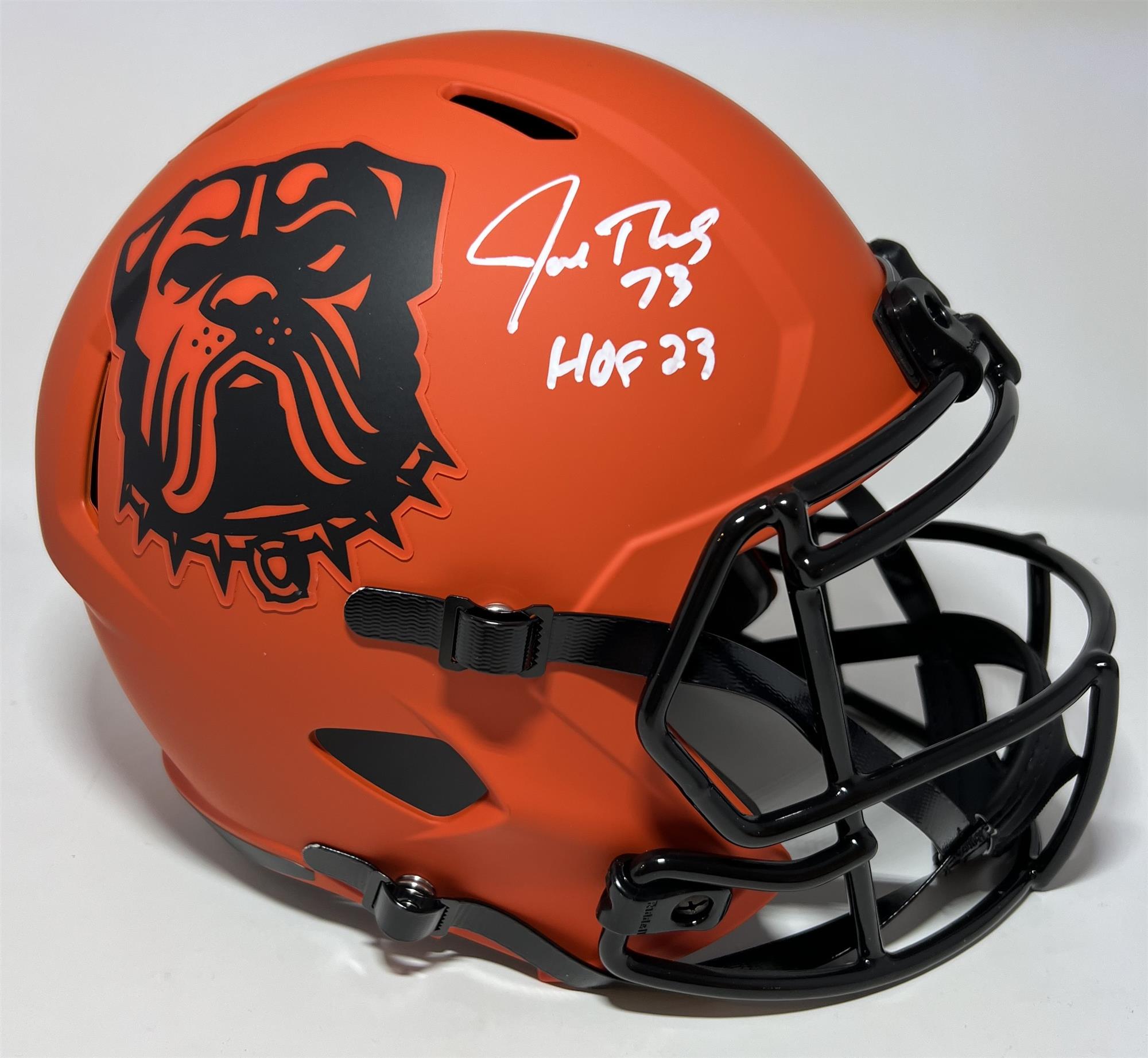 JOE THOMAS SIGNED FULL SIZE REPLICA RAVE SPEED BROWNS HELMET W/ HOF '23 - JSA