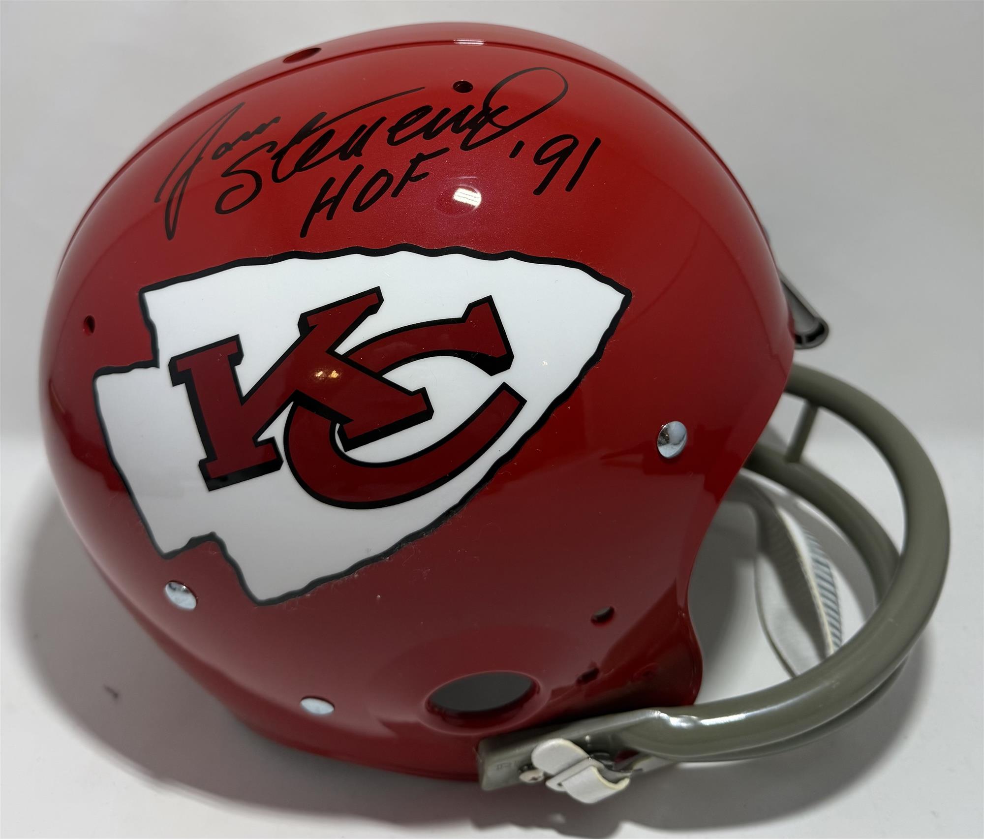 JAN STENERUD SIGNED KC CHIEFS FULL SIZE TK SUSPENSION REPLICA HELMET W/ HOF - JSA