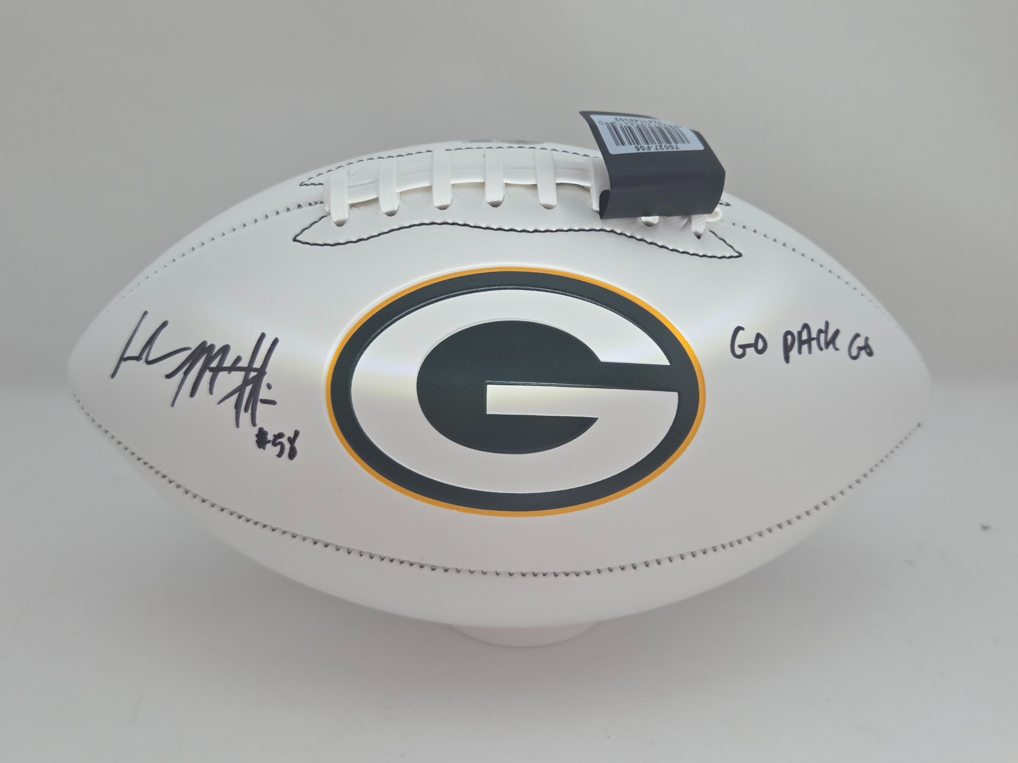 ISAIAH MCDUFFIE SIGNED WILSON PACKERS LOGO WHITE PANEL FOOTBALL W/ SCRIPT - BCA Copy