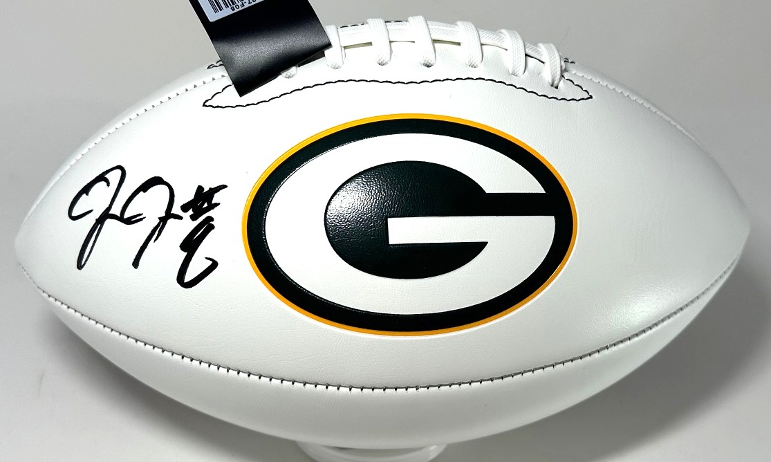 JOSH JACOBS SIGNED WILSON WHITE PANEL PACKERS LOGO FOOTBALL - BAS