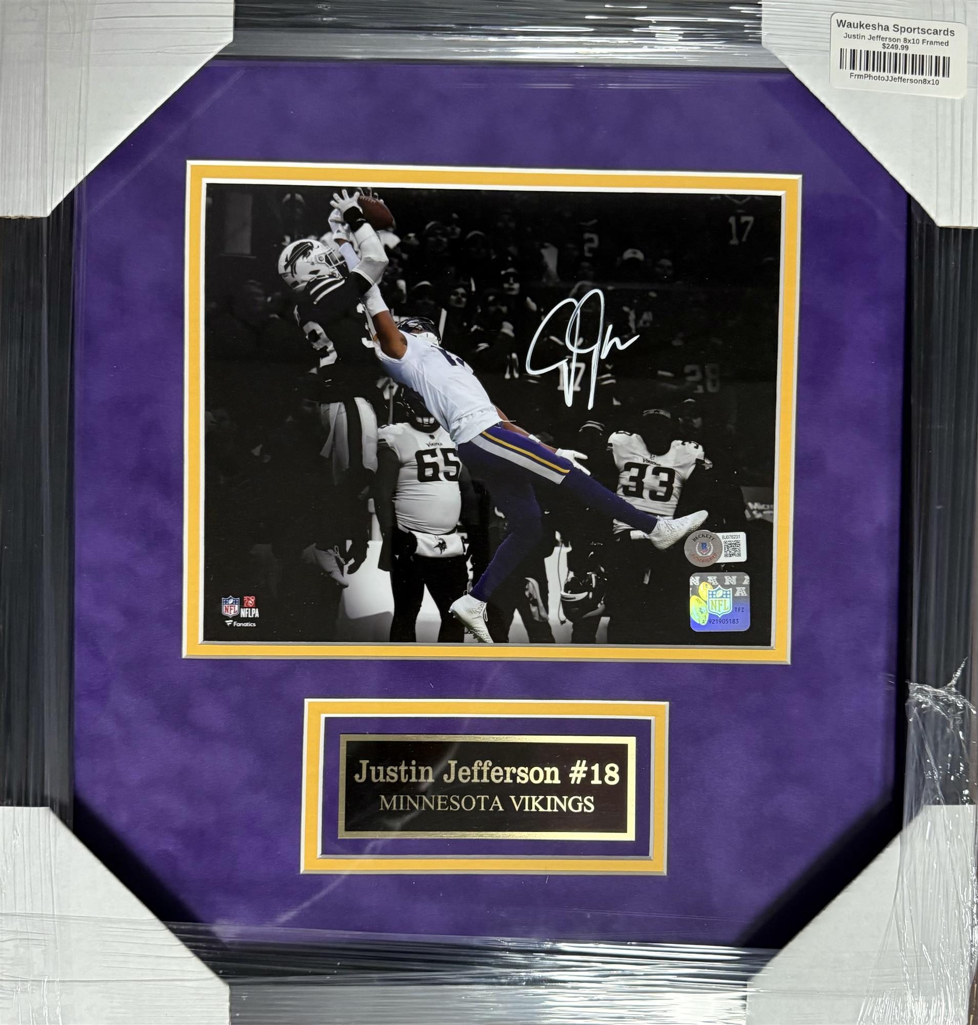 JUSTIN JEFFERSON FRAMED SIGNED VIKINGS 8X10 PHOTO