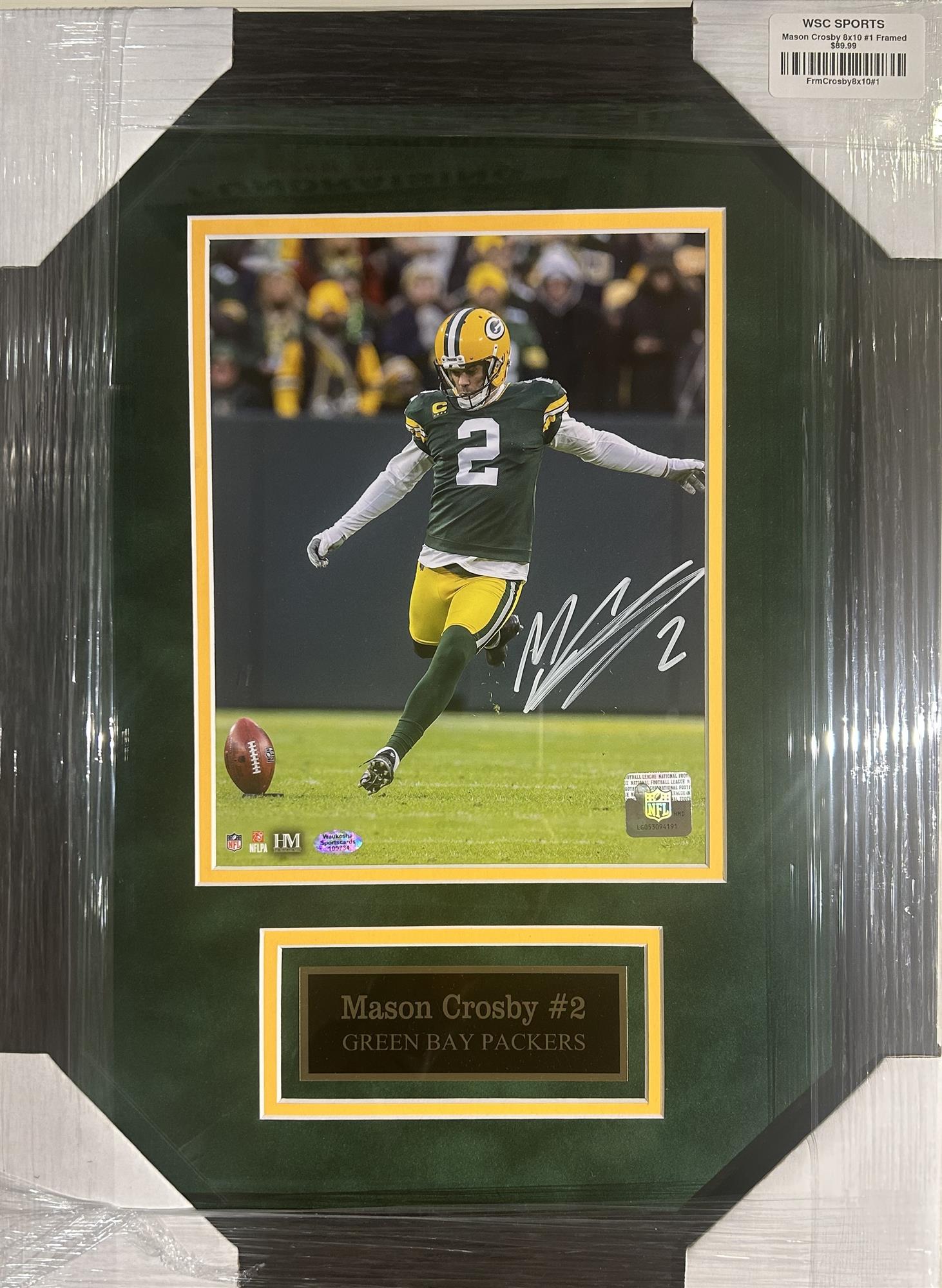 MASON CROSBY FRAMED SIGNED 8X10 PHOTO #1