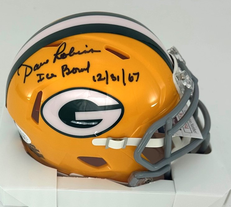 DAVE ROBINSON SIGNED PACKERS THROWBACK MINI HELMET W/ ICE BOWL - JSA