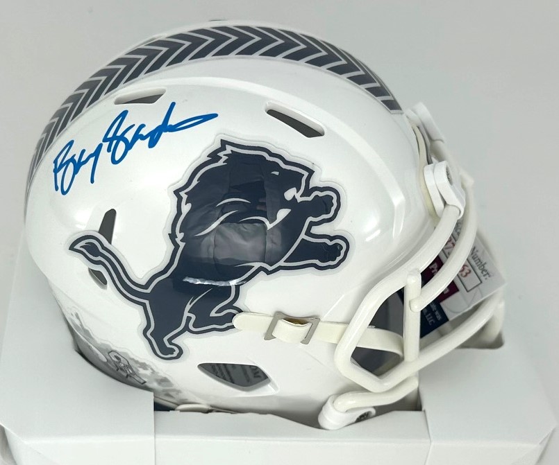 BARRY SANDERS SIGNED LIONS 2024 SALUTE SPEED MINI HELMET - JSA