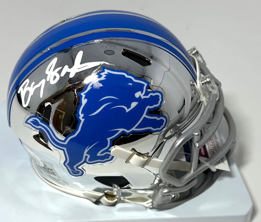 BARRY SANDERS SIGNED LIONS CHROME MINI HELMET - JSA